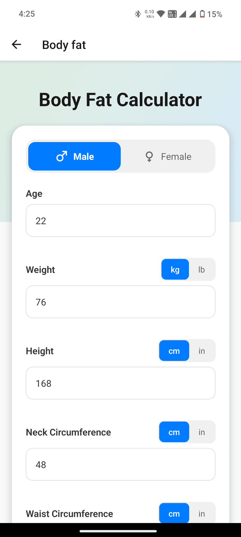 BMI History Screen